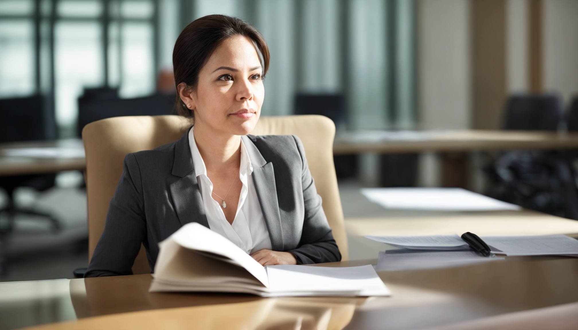Perempuan profesional bekerja di meja kantor pemerintahan sebagai bagian dari pemberdayaan perempuan berkelanjutan di sektor